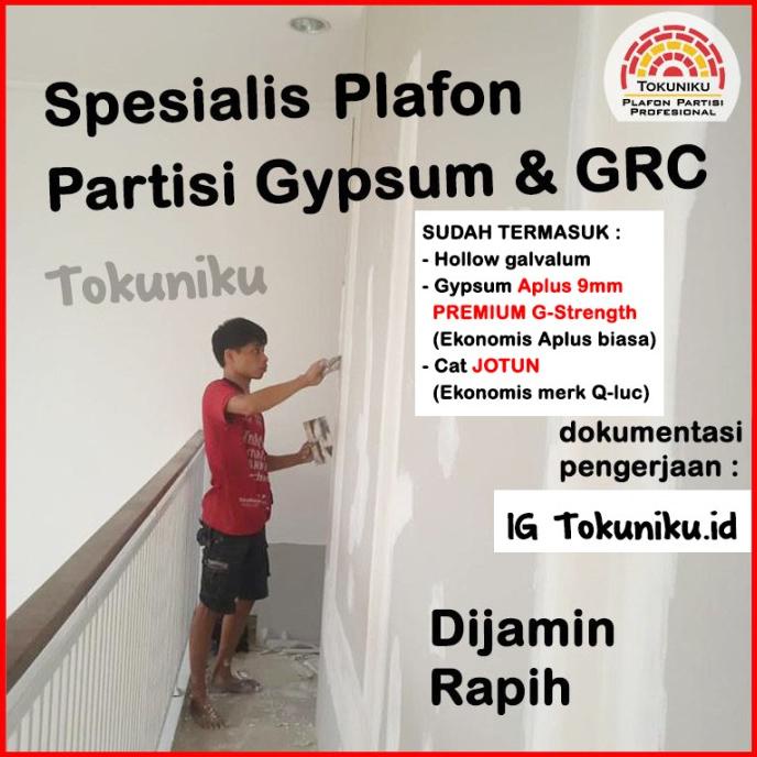 2 sisi Pasang Partisi Gypsum GRC Sekat Dinding Gypsum volume 51-100m2