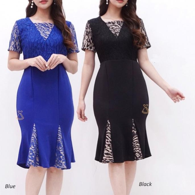 Dress Wanita Dress Pesta Wanita Amey Dress Bahan Scuba + Brukat Adem Original