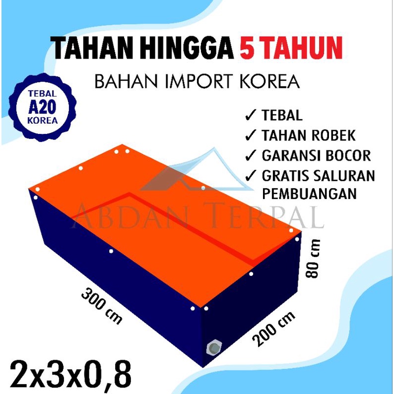 Terpal kolam ikan korea ukuran 200x300x80/300x200x80/2x3x0,8/3x2x0,8 by Abdan Terpal