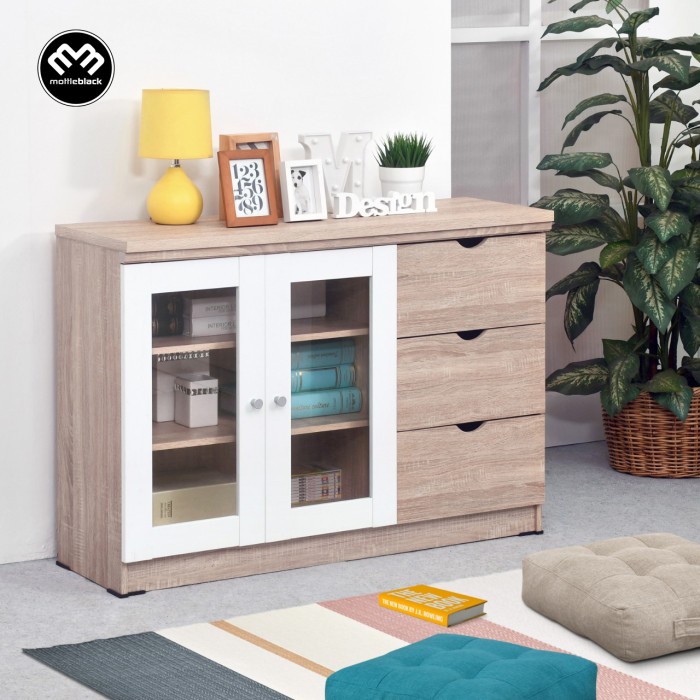 Blackmabel - Lemari Rak Hias Sedang Kabinet Buku Piala Pintu Kaca Good