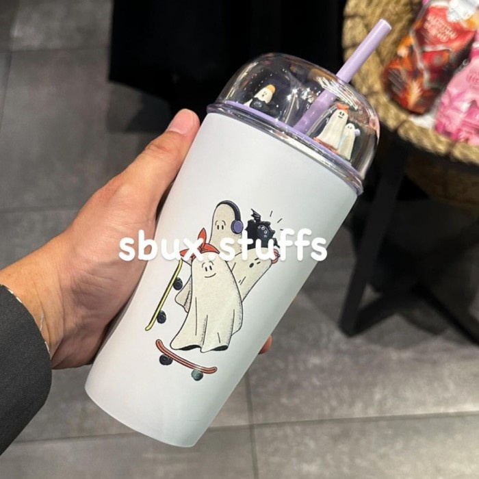 Starbucks Tumbler Autumn 2023 Halloween Hipster Ghost Glow In The Dark