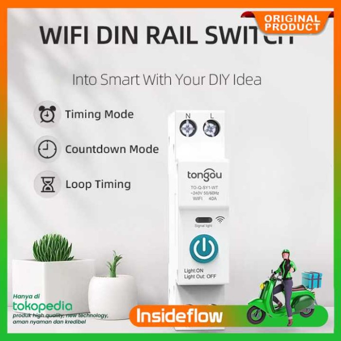 Din Rail MCB Monitor kWh Dengan Kontrol Suara Smart Tuya App Timer 40A