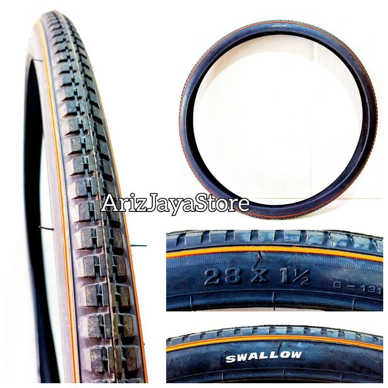 Ban Luar Sepeda Onthel Kebo 28×1 1/2 Hitam Lis Oren Swallow