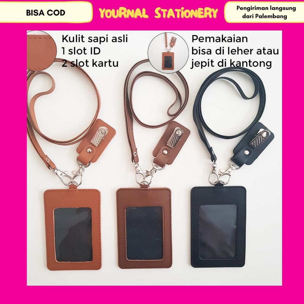 Name Tag Jepit dan Kalung Kulit Sapi ID Card Holder Termasuk Tali Dan Penjepit Name Tag Kulit Custom