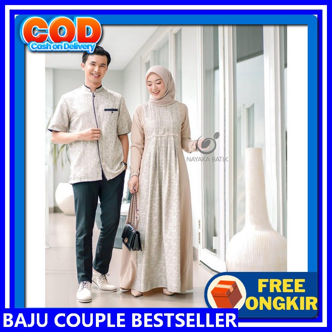 Gamis Couple Suami Istri 2024 Sarimbit Keluarga Ibu Bapak Satu Set Gais Lebaran Pasangan Lengan Panj