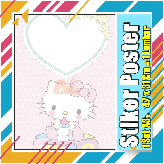 Stiker Poster A3 Hello Kitty My melodi kucing Karton Pink Lucu Imut Anak Gambar Cetak Sticker Custom