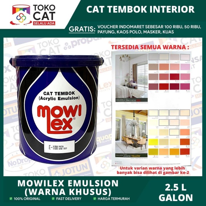 Cat Tembok Interior MOWILEX EMULSION Warna KHUSUS 1 Liter Kaleng //Cat Tembok Dalam //Cat Tembok War