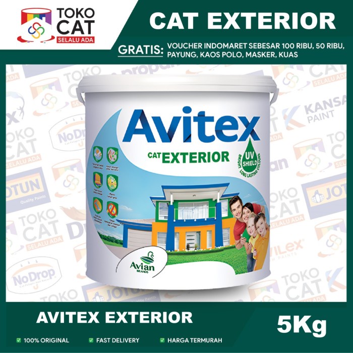 Cat Tembok Luar Avian Avitex Exterior Warna Putih 5 Kg Galon //Cat Tembok Exterior //Cat Tembok Eksterior