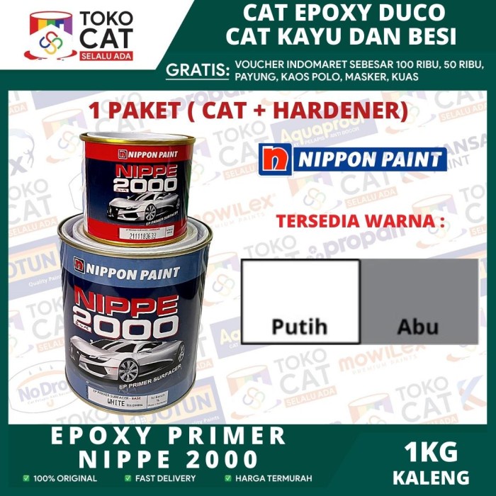 Epoxy Nippe 2000 Epoxy Primer Surfacer Abu + Hardener 1L ABU / PUTIH //Cat Dasar Duco // Cat Dasar E