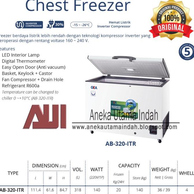 GEA AB-330-ITR Chest Freezer / Box Lemari Pendingin / Freezer Box Pendingin
