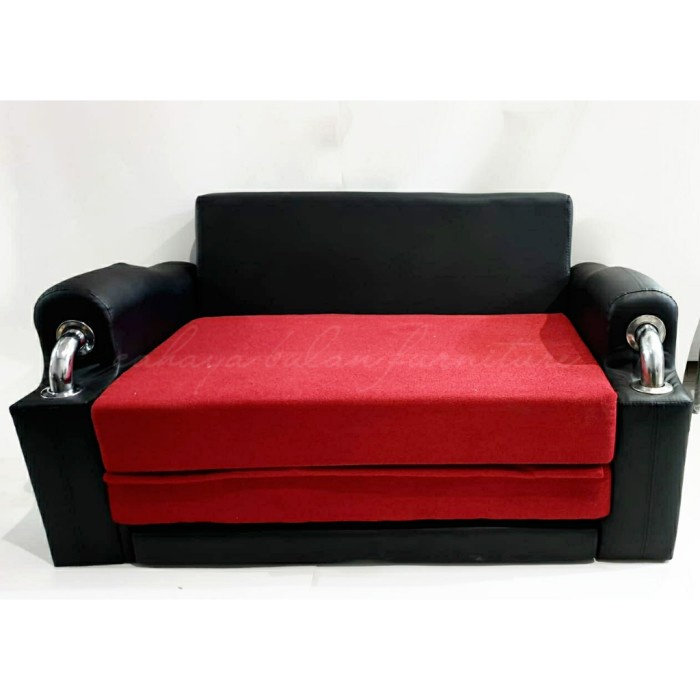 Promo Sofa Bed Reclining Modern Minimalis / Merah Hitam Kulit Sintetis