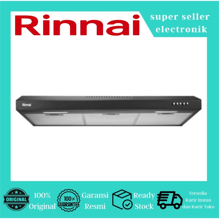 Rinnai RH-S2059-PBW Cooker Hood Slim Series Hitam 499.5 x 896 x 80 mm