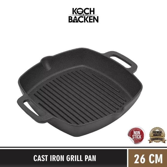 KOCH&BACKEN Cast Iron Grill Square Pan Wajan Panggangan Besi Cor