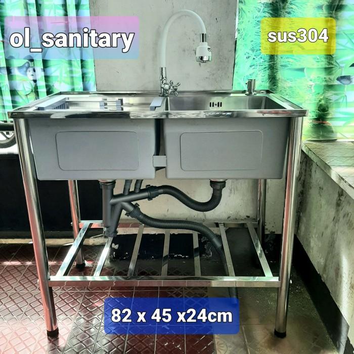 Bak Cuci Piring Sink 2 Lubang Kitchen Sink Set Stainless Sink Portable