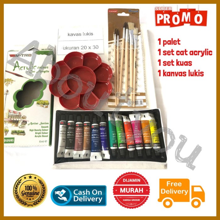 

Paket Lukis Komplit 4 In 1 Kanvas Cat Akrilik Palet Kuas Set Melukis