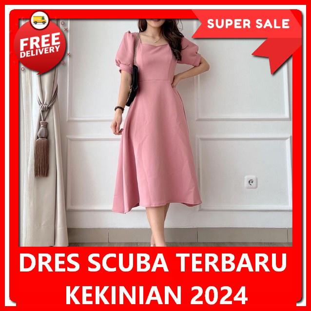 Deress Wanita Casual Korea Longdresss Motif Terbaru 2024 Dresss Non Hijab Dreds Skoba Wanita Import 