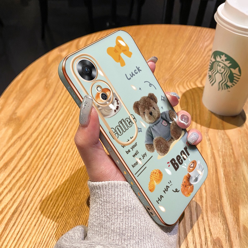Casing Hp OPPO A17 A17K A9 2020 A5 2020 A31 A8 A59 F1s A54 A55 Case Beruang Asli pola Sisi baru pela