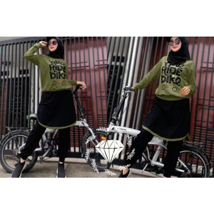 Setelan Olahraga Wanita Baju Gowes Bike Senam Olah Raga Muslimah Jumbo