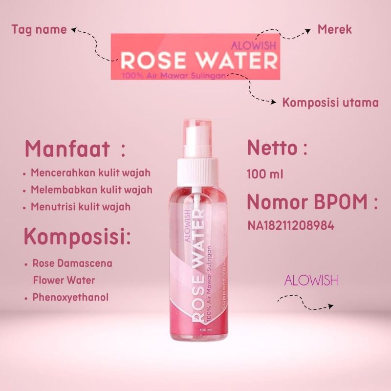 Rose Water Alowish Facest Spray Air Mawar Sulingan
