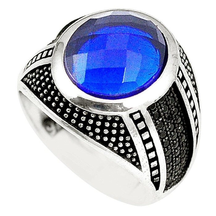 [Baru] Cincin Turkey 6.92Cts Blue Sapphire Quartz Real 925 Silver Size 8 Terbatas