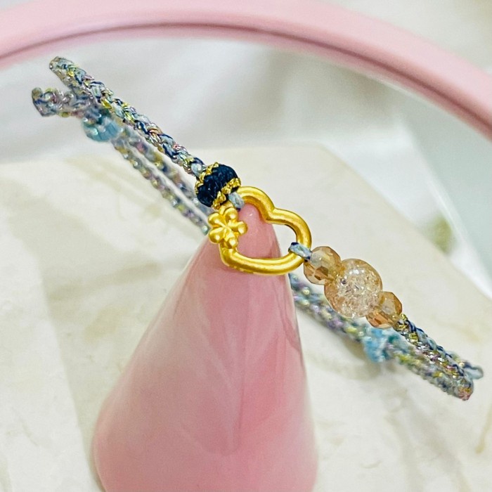 [Baru] Charm Flower Love Gelang Tali Variasi Emas Murni 24K Bentuk Bunga Love Terbatas