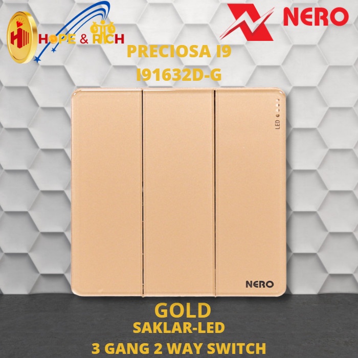 [New] Nero Preciosa I91632D-Gold Saklar 3 Gang 2 Way  Led Limited