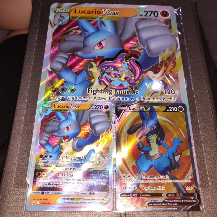 ✅COD Kartu Pokemon Tcg En Promo Swsh213-214 Lucario V  Vstar  Jumbo  Pin Terbaru