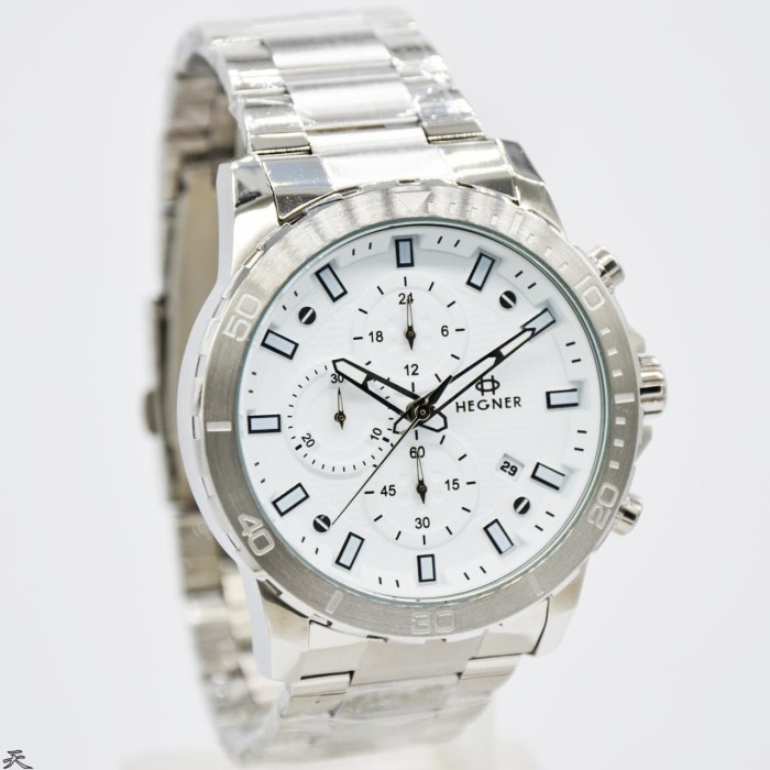 ✅New Ori Hegner 5034Ms / Hegner 5034 - Jam Tangan Pria Original Chrono - Silver Terbatas