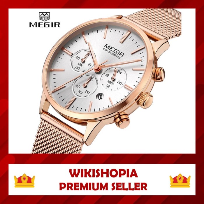 ✅New Ori Megir Jam Tangan Wanita Full Chrono Stainless Steel Rose Gold Terbaru