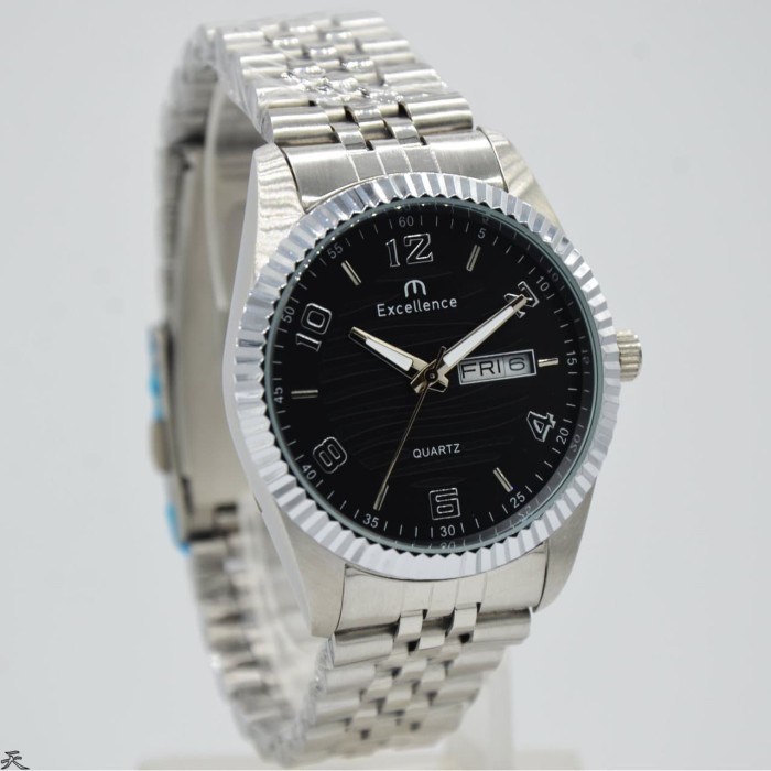 ✅New Ori Jam Tangan Original Pria Excellence 8509Ms - Silver Black Terbatas