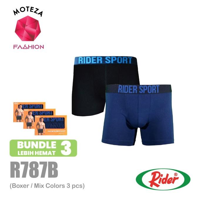 ISI 3 pcs - Celana Dalam Underwear Pria Boxer - RIDER Sport R 787 B