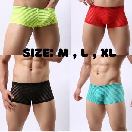 Boxer Sexy Underwear / Celana Dalam Transparan Pria Breathable Mesh