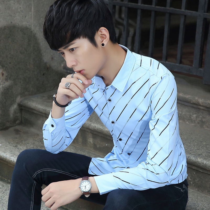 Kemeja Pria/Premium/Keren/TerbaruLong Sleeve Shirt Men'S Korean-Style Slim Fit Trendy