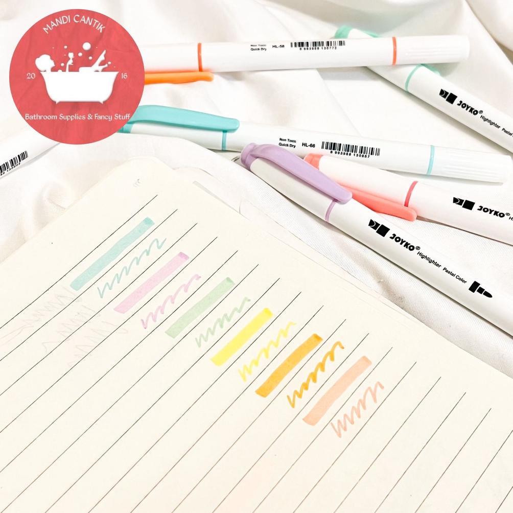 

New Joyko Highlighter Pastel set isi 6 pcs HL54 warna warni colorful tosca baby blue pink yellow orange peach penanda tulisan Spidol !