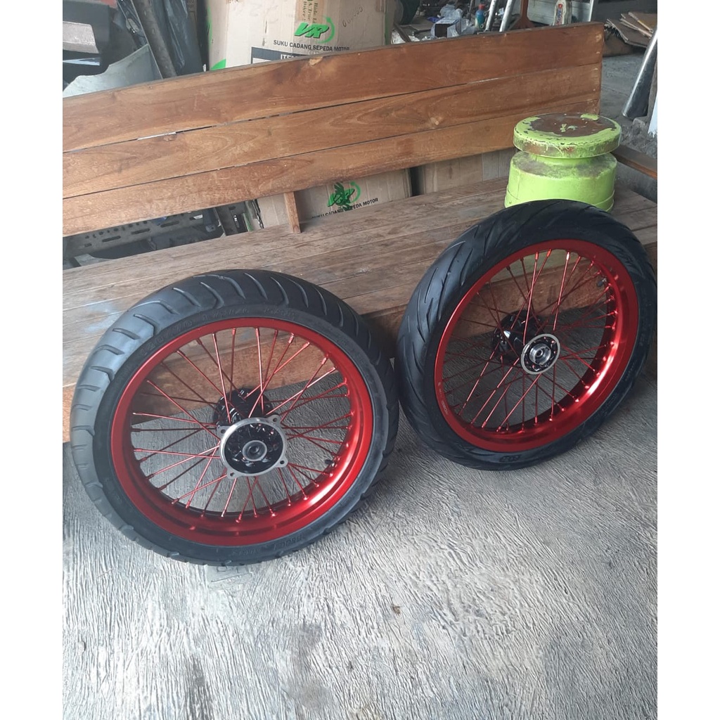 ban set supermoto klx 150 series ring 17 wheelset velg sumo dtracker ukur 250 300 murah