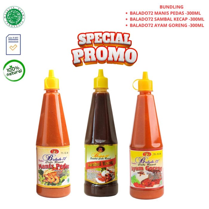 

Balado72 Sambal Cabe Rawit Pedas 3 Botol Ukuran 300Ml