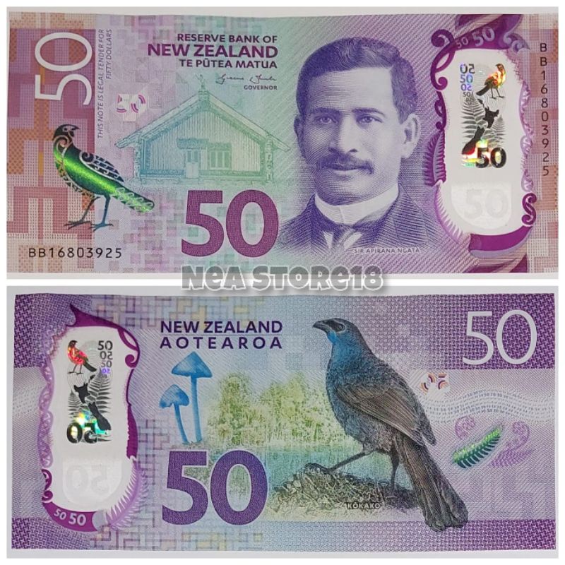 Souvenir Hadiah Uang Kuno New Zealand 50 Dolar Polymer