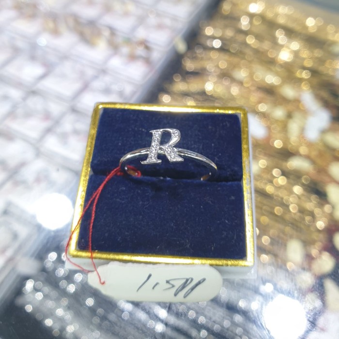 ✨Termurah Cincin Emas Putih Kadar 750 Inisial R Terbaru