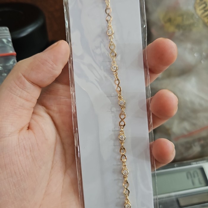 ✨Sale Gelang Serut Listring Permata Batu Putih Emas Asli 375 8K Mas Muda Berkualitas