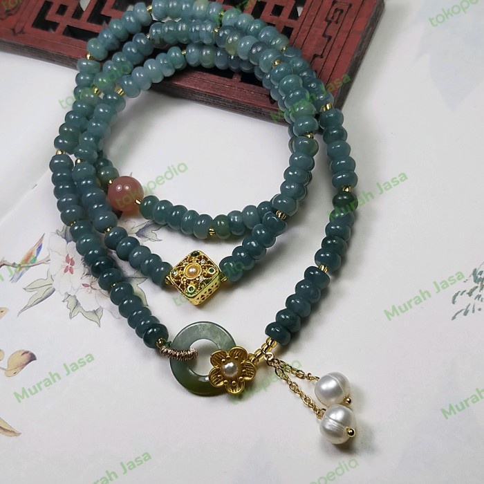 ✨Sale Gelang Lilit Atau Kalung Giok Burma Blue Water Kombinasi  Sertifikat Limited