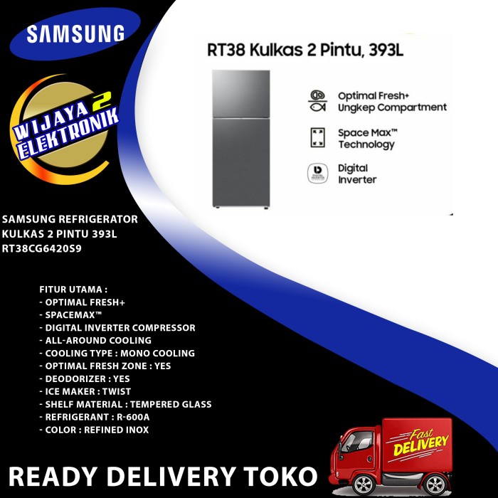 ✨Original Samsung Refrigerator Kulkas 2 Pintu 393L Rt38Cg6420S9 Diskon