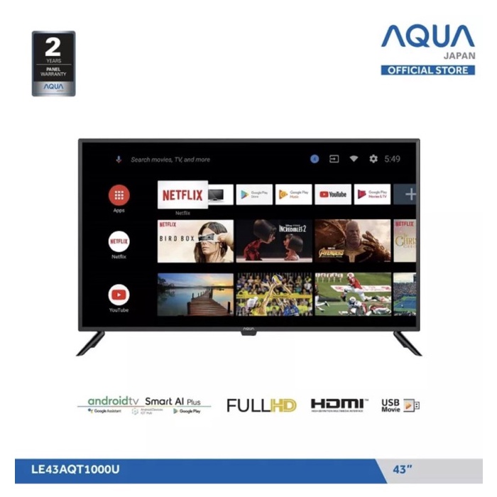 ✨New Aqua Smart Android Tv 43 Aqt 1000 43Aqt1000 43Aqt1000U Full Hd Digital Terbatas