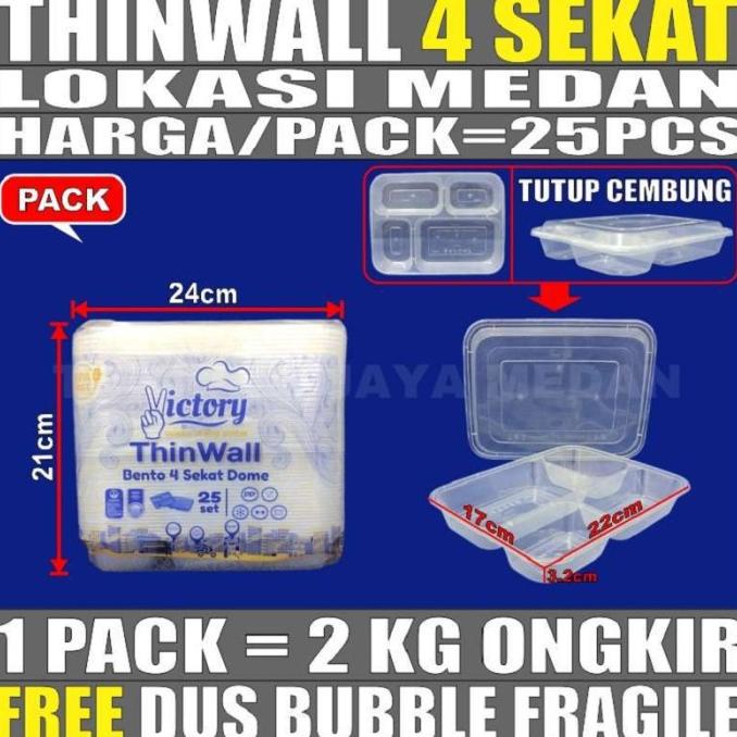 

*#*#*#*#] Thinwall Sekat 4 Cembung Dome Victory 25pcs Kotak Makan Bento Medan