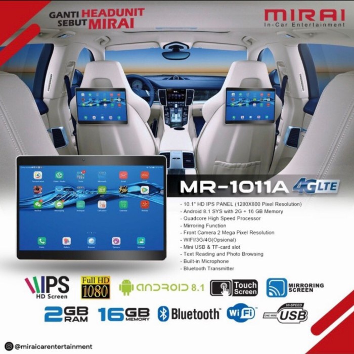 ✅New Ori Mirai Mr1011A 4G Clip On Headrest Android Terbatas