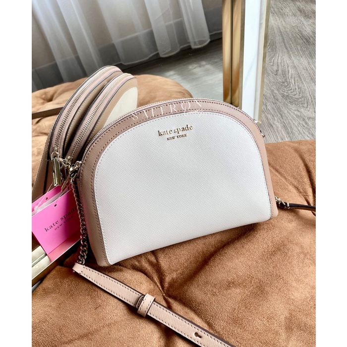 ✨New Kate Spade Spencer Double Zip Dome Crossbody / Parchment Berkualitas