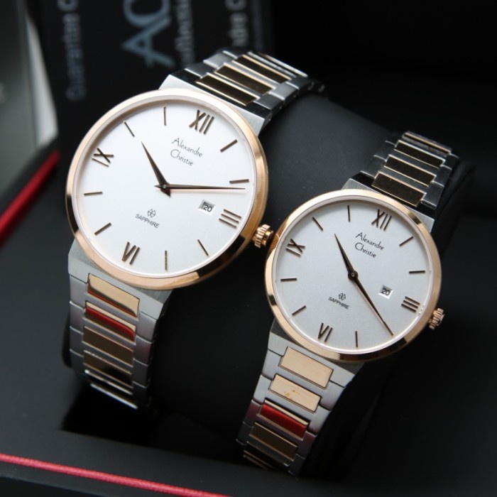 ✨Termurah Alexandre Christie Ac8564 Ac 8564 Couple Sapphire Glass Silver Rosegol Limited