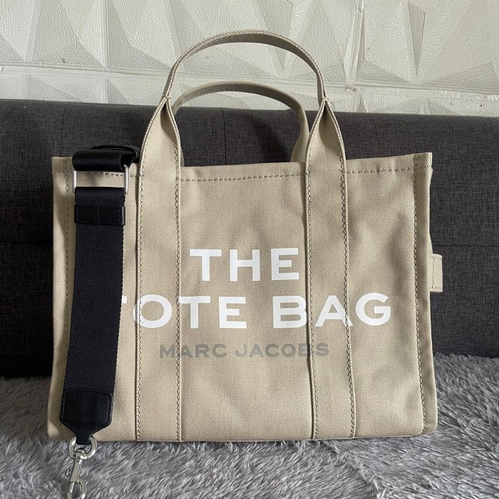 ✨New Marc Jacobs Small Traveler Tote Bag In Beige Canvas Berkualitas