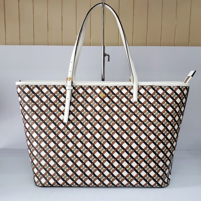 ✨New Ready Tb Geo Logo Top Zip Tote. Ivory Neutral Geo Logo. Allover Berkualitas