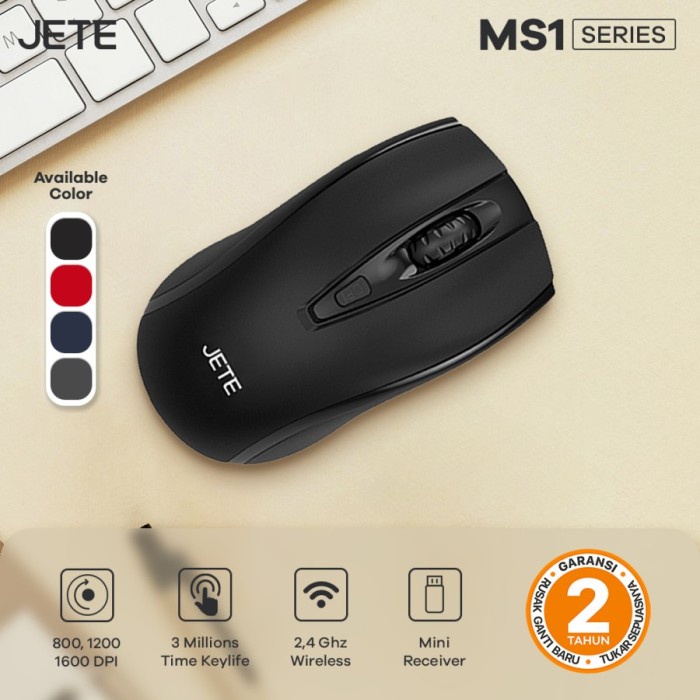 Wireless Mouse Bluetooth JETE MS1 Include BatteryORI -Garansi 2 Tahun