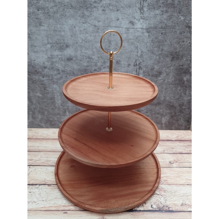 Promo Three-Tier Cake Stand /Wooden Cake Stand /Tatakan Kayu / Alas Kayu Kue